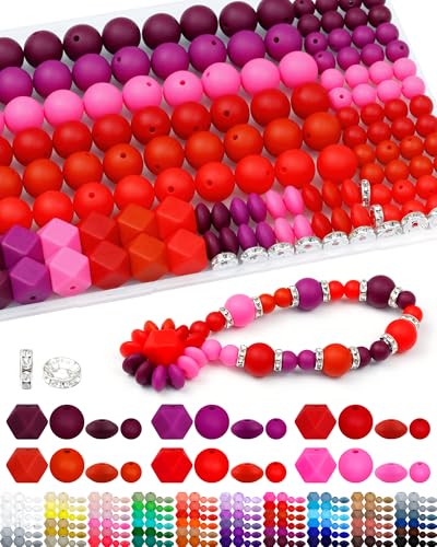 FIVEIZERO Silikonperlen für Schlüsselanhänger-Set, 6 verschiedene rote Farben, 9 mm und 15 mm Silikonperlen, Linsenperlen, sechseckige Perlen und Strass-Abstandshalter für Schmuckherstellung und FIVEIZERO Silikonperlen für Schlüsselanhänger-Set, 6 verschiedene rote Farben, 9 mm und 15 mm Silikonperlen, Linsenperlen, sechseckige Perlen und Strass-Abstandshalter für Schmuckherstellung und von FIVEIZERO