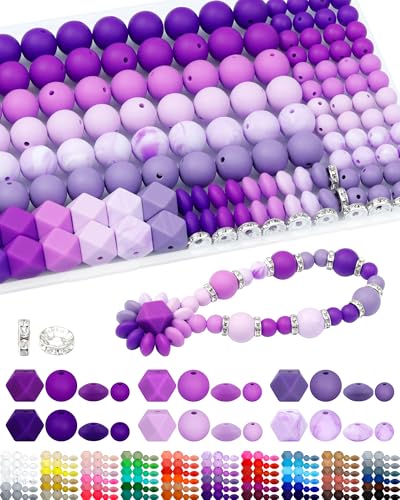 FIVEIZERO Silikonperlen für Schlüsselanhänger-Set, 6 verschiedene violette Farben, 9 mm und 15 mm, Silikonperlen, Linsenperlen, sechseckige Perlen und Strass-Abstandshalter für Schmuckherstellung und FIVEIZERO Silikonperlen für Schlüsselanhänger-Set, 6 verschiedene violette Farben, 9 mm und 15 mm, Silikonperlen, Linsenperlen, sechseckige Perlen und Strass-Abstandshalter für Schmuckherstellung und von FIVEIZERO