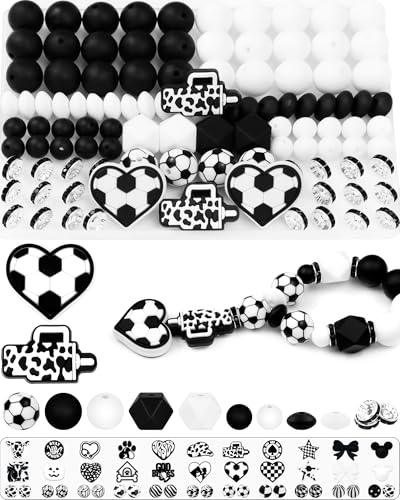 FIVEIZERO Silikonperlen für Schlüsselanhängerherstellung, Schwarz und Weiß, gemischte Formen, Silikon-Fokal-Perlen für Armbänder, Stifte und Bastelarbeiten (Sport) von FIVEIZERO