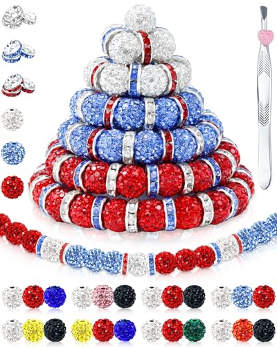 FIVEIZERO Strass-Perlen für Baseball-Halsketten, Armbänder, Schmuckherstellung, 10 mm, glitzernde, runde Kristall-Ton-Perlen, Strass-Abstandshalter für Armbänder und Bastelarbeiten (Himmelblau, Rot FIVEIZERO Strass-Perlen für Baseball-Halsketten, Armbänder, Schmuckherstellung, 10 mm, glitzernde, runde Kristall-Ton-Perlen, Strass-Abstandshalter für Armbänder und Bastelarbeiten (Himmelblau, Rot von FIVEIZERO