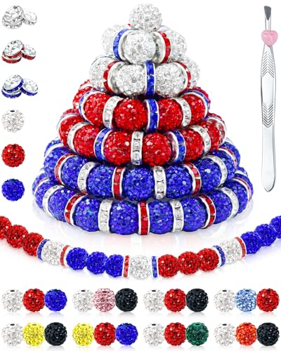 FIVEIZERO Strass-Perlen für Baseball-Halsketten, Armbänder, Schmuckherstellung, 10 mm, glitzernde, runde Kristall-Ton-Perlen, Strass-Abstandshalter für Armbänder und Bastelarbeiten (rot, blau, weiß FIVEIZERO Strass-Perlen für Baseball-Halsketten, Armbänder, Schmuckherstellung, 10 mm, glitzernde, runde Kristall-Ton-Perlen, Strass-Abstandshalter für Armbänder und Bastelarbeiten (rot, blau, weiß von FIVEIZERO
