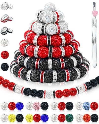 FIVEIZERO Strass-Perlen für Baseball-Halsketten, Armbänder, Schmuckherstellung, 10 mm, glitzernde, runde Kristall-Ton-Perlen, Strass-Abstandshalter für Armbänder und Bastelarbeiten (schwarz, weiß, rot FIVEIZERO Strass-Perlen für Baseball-Halsketten, Armbänder, Schmuckherstellung, 10 mm, glitzernde, runde Kristall-Ton-Perlen, Strass-Abstandshalter für Armbänder und Bastelarbeiten (schwarz, weiß, rot von FIVEIZERO