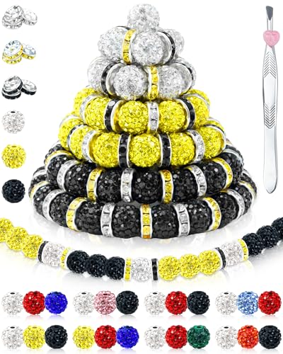 FIVEIZERO Strass-Perlen für Baseball-Halsketten, Armbänder, Schmuckherstellung, 10 mm, glitzernde, runde Kristall-Ton-Perlen, Strass-Abstandshalter für Armbänder und Bastelarbeiten (schwarz, weiß FIVEIZERO Strass-Perlen für Baseball-Halsketten, Armbänder, Schmuckherstellung, 10 mm, glitzernde, runde Kristall-Ton-Perlen, Strass-Abstandshalter für Armbänder und Bastelarbeiten (schwarz, weiß von FIVEIZERO