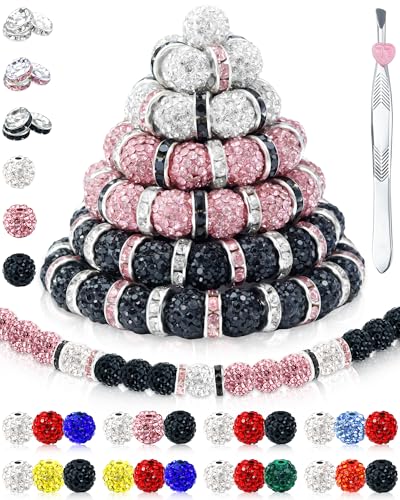 FIVEIZERO Strass-Perlen für Baseball-Halsketten, Armbänder, Schmuckherstellung, 10 mm, glitzernde, runde Kristall-Ton-Perlen, Strass-Abstandshalter für Armbänder und Bastelarbeiten (schwarz, weiß FIVEIZERO Strass-Perlen für Baseball-Halsketten, Armbänder, Schmuckherstellung, 10 mm, glitzernde, runde Kristall-Ton-Perlen, Strass-Abstandshalter für Armbänder und Bastelarbeiten (schwarz, weiß von FIVEIZERO