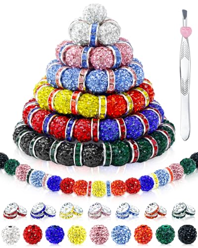 FIVEIZERO Strass-Perlen für Baseball-Halsketten, Armbänder, Schmuckherstellung, 9 Farben, 10 mm, glitzernde, runde Kristall-Ton-Perlen, Abstandshalter für Armbänder und Bastelarbeiten, 180 Stück FIVEIZERO Strass-Perlen für Baseball-Halsketten, Armbänder, Schmuckherstellung, 9 Farben, 10 mm, glitzernde, runde Kristall-Ton-Perlen, Abstandshalter für Armbänder und Bastelarbeiten, 180 Stück von FIVEIZERO
