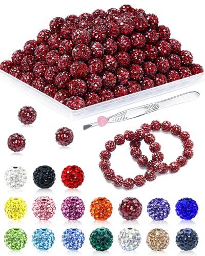 FIVEIZERO Strassperlen zur Schmuckherstellung, 10 mm, dunkelrot, glänzend, rund, Shamballa-Disco-Perlen, glitzernde Kristall-Ton-Perlen für DIY-Armbänder, Halsketten, Ohrringe und Bastelarbeiten, 120 FIVEIZERO Strassperlen zur Schmuckherstellung, 10 mm, dunkelrot, glänzend, rund, Shamballa-Disco-Perlen, glitzernde Kristall-Ton-Perlen für DIY-Armbänder, Halsketten, Ohrringe und Bastelarbeiten, 120 von FIVEIZERO