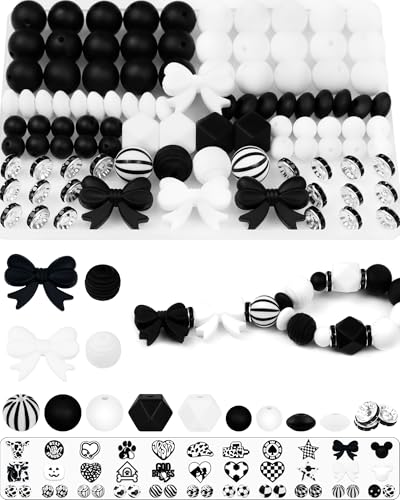 FIVEIZERO schwarze und weiße fokale Silikonperlen für Schlüsselanhängerherstellung, Schleife, rund, Linse, Sechseck- und Strass-Abstandshalter für Stifte, Armbänder und Bastelarbeiten (süßer Stil) FIVEIZERO schwarze und weiße fokale Silikonperlen für Schlüsselanhängerherstellung, Schleife, rund, Linse, Sechseck- und Strass-Abstandshalter für Stifte, Armbänder und Bastelarbeiten (süßer Stil) von FIVEIZERO