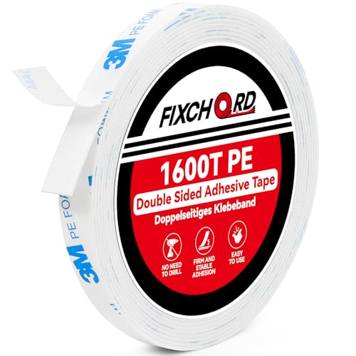 FIXCHORD 3M 1600T PE Doppelseitiges Klebeband Extra Stark, Doppelklebeband, Montageklebeband, Wasserdichtes Starkes Klebeband für Innen- und, Befestigung von Gegenständen, Bildern 3m*10mm von FIXCHORD