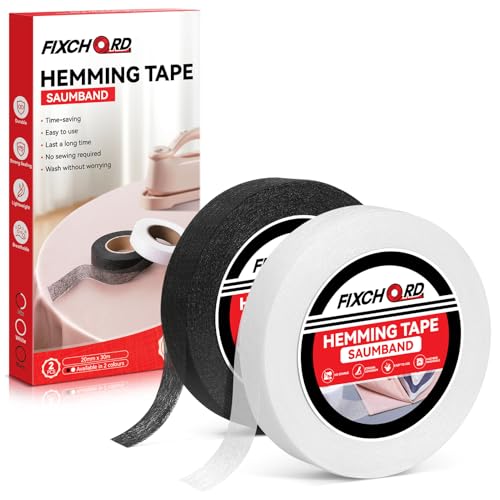 FIXCHORD Saumband, 2PCS Saumband zum Aufbügeln, Bügelband zum Aufbügeln, Bügelband zum Kürzen für Vorhänge, Bügelkleber für Textilien, Gardinen kürzen ohne Nähen, Schwarz und Weiß 30m*20mm FIXCHORD Saumband, 2PCS Saumband zum Aufbügeln, Bügelband zum Aufbügeln, Bügelband zum Kürzen für Vorhänge, Bügelkleber für Textilien, Gardinen kürzen ohne Nähen, Schwarz und Weiß 30m*20mm von FIXCHORD