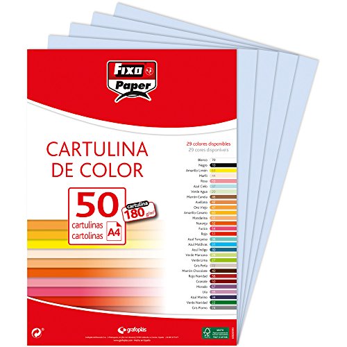 Fixo Paper 11110337 – Packung mit 50 Karten, A4, Himmelblau, 180 g von Fixo