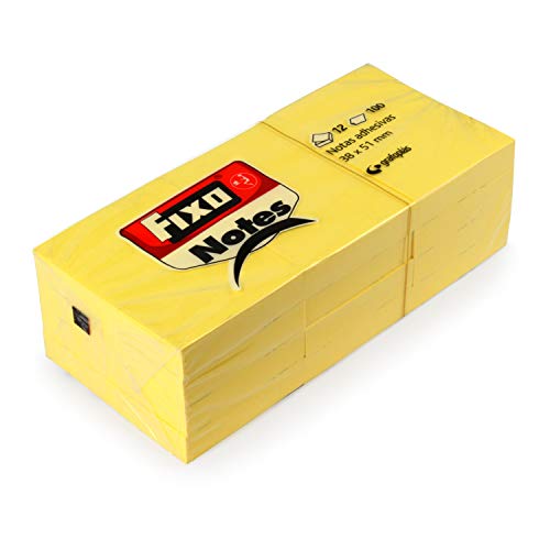Fixo Notes 65005360 Haftnotizen, gelb, 100 Blatt, 38 x 51 mm, 12 Stück von Fixo