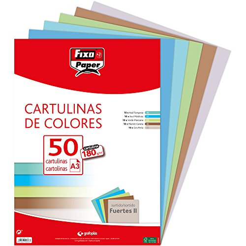 Fixo Paper 00001795 - Packung mit farbigen Kartons A3 - Farbauswahl II, 50 Stück, 180 g von Fixo