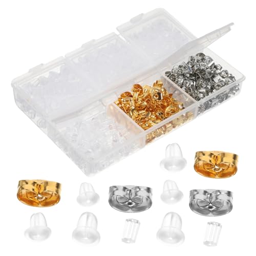 FIXOSHEE 1 Schachtel Silikon Ohrstecker Verschluss Set Fächer Aufbewahrung Metall und Transparent Ohrstecker Stopper Ohrring Zubehör für Schmuckherstellung DIY Ohrringe Basteln Komfortabel von FIXOSHEE