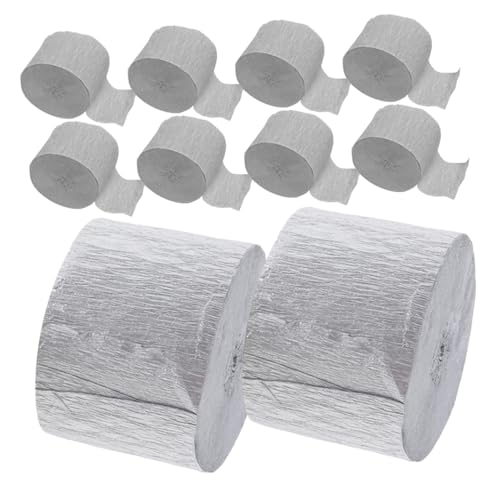FIXOSHEE 10 Rollen Silbernes Krepppapier Party Streamer Flexible DIY Dekoration für Geburtstag Hochzeit Shower Weihnachten und Halloween Langlebige Papiergirlanden von FIXOSHEE