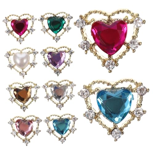 FIXOSHEE 10 Stück Teiliges Nail Art Herzförmige Manicure Charms in Gold und Silber Bunte DIY Nagelsteine für Nageldesign Glitzernde Dekorationen für Nägel und DIY Zufällige Zufällige Farbe von FIXOSHEE