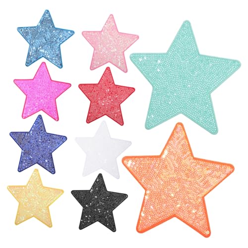 FIXOSHEE 10 Stück Teiliges Pailletten Stern Aufnäher zum Aufbügeln Bestickte Bügelflicken Verschiedenen Farben Strapazierfähige Stoffpatches für Kleidung Taschen Hüte Langlebige DIY von FIXOSHEE