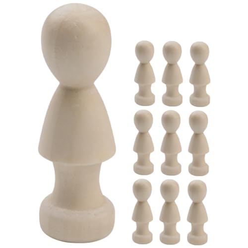 FIXOSHEE 10 Stück Teiliges Unbemalte Holzpuppen Blanke Peg Dolls aus Naturbelassenem Holz DIY Bastelset zum Bemalen und Gestalten Leichte Holzfiguren für Kreative und Erwachsene Vielseitig von FIXOSHEE