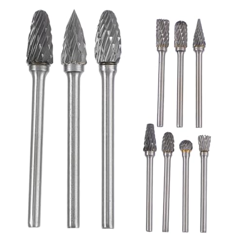 FIXOSHEE 10 Stück Teiliges Wolframkarbid Rotationsfräser Set für Holz und Metallbearbeitung Doppelschnitt Frässtifte für Präzises Schleifen Gravieren Polieren und Detailarbeiten von FIXOSHEE