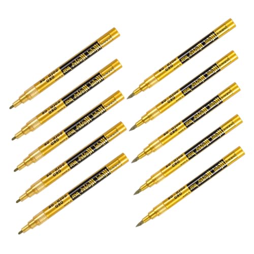 FIXOSHEE 10 Stück öliger Markierungsstift Ölstift leere Farbmarker Kalligraphiebürstenstifte Lackmarker mit feiner Spitze Kalligraphie -Marker Ornament Stift Malutensilien Golden von FIXOSHEE