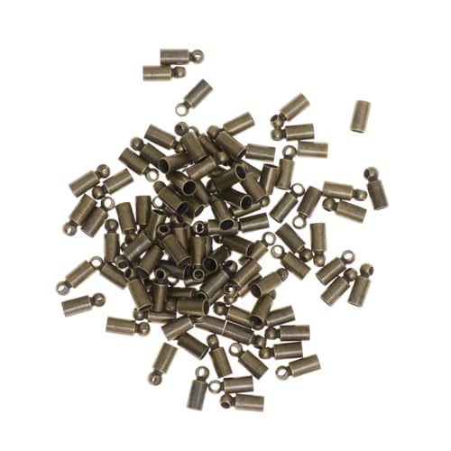 FIXOSHEE 100 Stück Kupfer Quetschperlen Endkappen Rund Lederband Crimp Verschlüsse Schmuckverbinder für DIY Armbänder Halsketten Bastelperlen Auffädeln Zubehör von FIXOSHEE