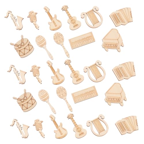 FIXOSHEE 100 Stück Unvollendete Holzscheiben für DIY Projekte Musik Instrumenten Förmige Holzstücke Natürliche Holzfarben für Bastelarbeiten und Kreative Gestaltung von FIXOSHEE