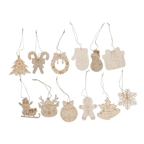FIXOSHEE 12 Stück Teiliges DIY Weihnachts-holzanhänger aus Unlackiertem Holz Blanke Holzscheiben zum Bemalen Kreative Holzbaumschmuck Deko für Festtagsfeiern und Bastelprojekte von FIXOSHEE