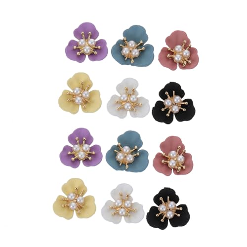 FIXOSHEE 12 Stück Teiliges Nagelkunst Perlen und Dreiblättrigen Blumen Nail Charms Langlebige Bunte Maniküre dekorationen Selbstklebende Nail Art Sticker für DIY Nageldesign von FIXOSHEE