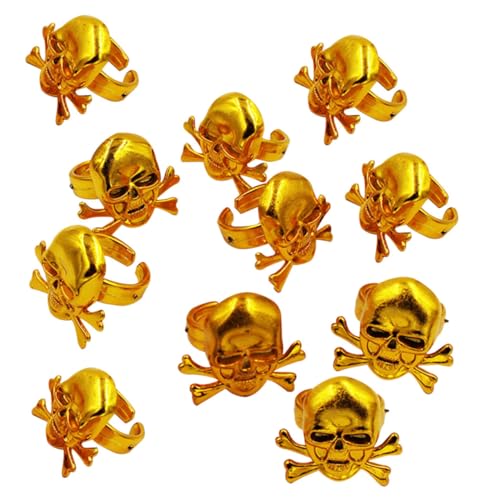 FIXOSHEE 12 Stück Teiliges Piratenringe für Goldene Schädel Designs Verstellbare Halloween Kostüm Zubehör Piratenparty Mitgebsel für Jungen und Mädchen FIXOSHEE 12 Stück Teiliges Piratenringe für Goldene Schädel Designs Verstellbare Halloween Kostüm Zubehör Piratenparty Mitgebsel für Jungen und Mädchen von FIXOSHEE
