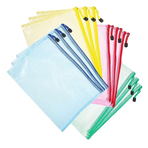 FIXOSHEE 12Stücke Dokumententaschen mit Reißverschluss und Transparent Praktische Mesh Aufbewahrungsbeutel für Schule Büro und Reisen von FIXOSHEE