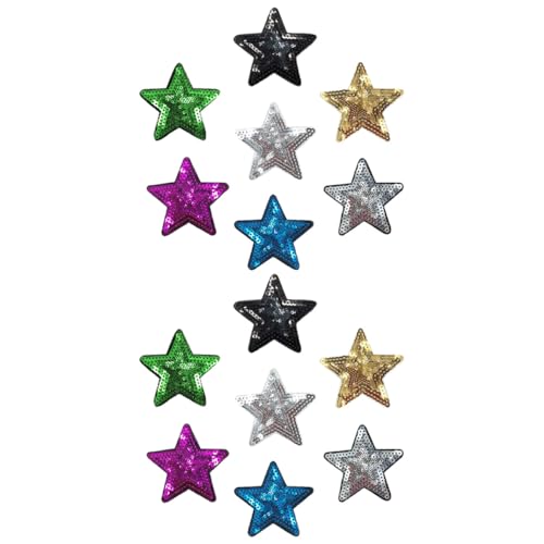 FIXOSHEE 14 Stück Teiliges Bunte Pailletten Stern Applikationen zum Aufnähen und Aufbügeln Bestickte Stern Flicken für Kleidung Taschen Jeans DIY Modeveredelung von FIXOSHEE