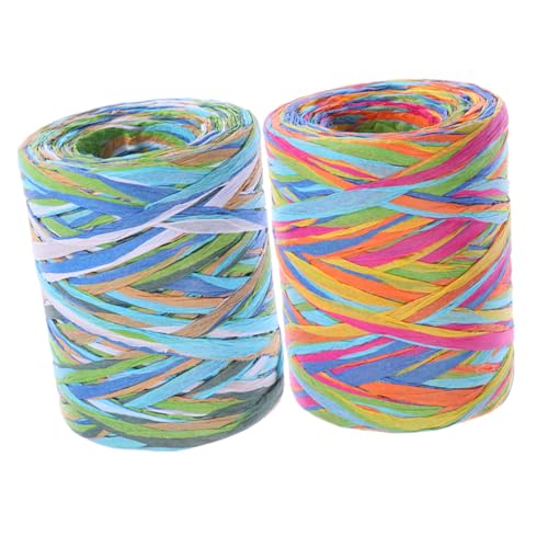 FIXOSHEE 2 Rollen Bunte Raffia schnur Farben Bastband Geschenkband für Geburtstagsgeschenk Geschenkverpackung DIY Bastelprojekte Weihnachtsdekoration von FIXOSHEE