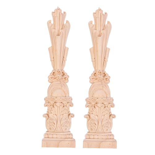 FIXOSHEE 2 Stück Europäische Holzapplikationen Retro Holzschnitzerei Möbel Kaminornamente Rom Säulenform Handbemalbar Wohnkultur Vintage Stil von FIXOSHEE