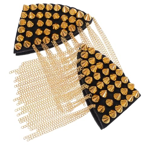 FIXOSHEE 2 Stück Goldene Nieten Schulterepauletten mit Quasten und Ketten Modische Vintage Punk Schulterabzeichen für Damen für Kostüme Bühnenauftritte und Uniformen von FIXOSHEE