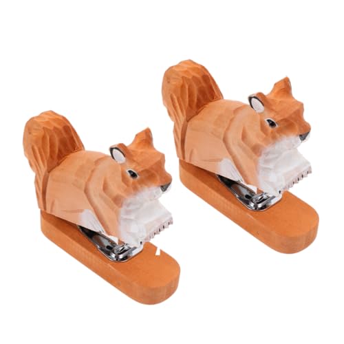 FIXOSHEE 2 Stück Holz-setzhefter Eichhörnchen Design Mini Handtacker für Büro und Schule Kreativer Kompakter Animal Heftgerät mit Komfortablem Griff und Platzsparendem Design von FIXOSHEE
