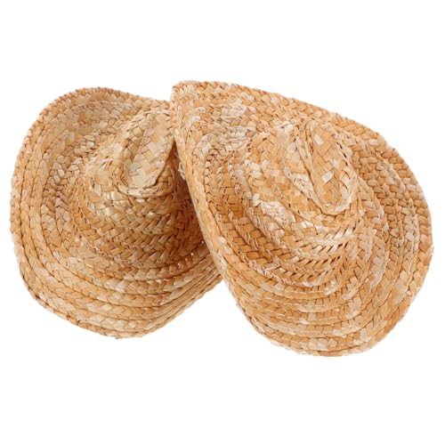 FIXOSHEE 2 Stück Mini Cowboy Hüte Miniatur Strohhut für Puppen und Haustiere Langlebig und Pflegeleicht Vielseitiges Accessoire für Partydekoration und Kreative Bastelprojekte von FIXOSHEE