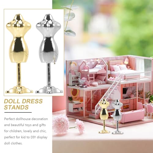 FIXOSHEE 2 Stück Miniatur puppenständer Glänzend Gold und Silber Kompakter Stabiler Puppenkleiderhalter für Filigrane Schaufensterpuppe Doll Kleidung und Puppenhaus deko von FIXOSHEE