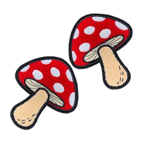 FIXOSHEE 2 Stück Pilz Aufbügelflicken Bestickte Cartoon Applikationen mit Rückseitigem Bügelvlies Vielseitig für Jeans Jacken Rucksäcke und Hüte Farbintensiv Einfaches Anbringen ohne Nähen von FIXOSHEE