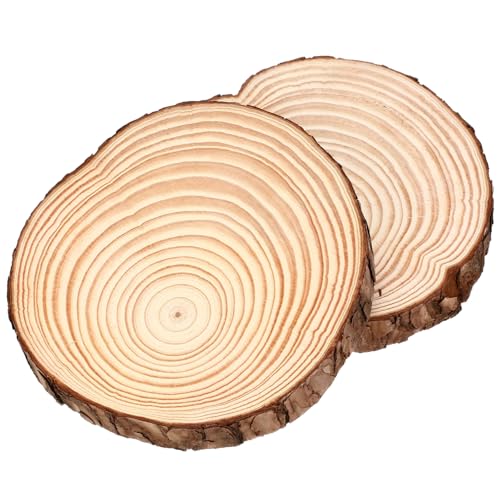 FIXOSHEE 2 Stück Runde Holzscheiben Naturbelassene Baumscheiben mit Rinde Rustikale Holzscheiben für DIY Basteln Weihnachtsdeko Untersetzer und Wohnaccessoires von FIXOSHEE