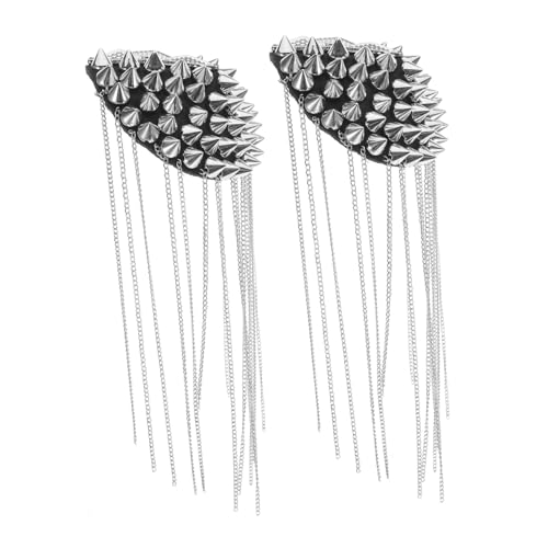 FIXOSHEE 2 Stück Vintage Punk Metall Schulterepauletten mit Quasten und Nieten Modische Uniform Kostüm accessoires für Damen und Herren Silberfarbene Dekorative Schulterabzeichen für Party von FIXOSHEE