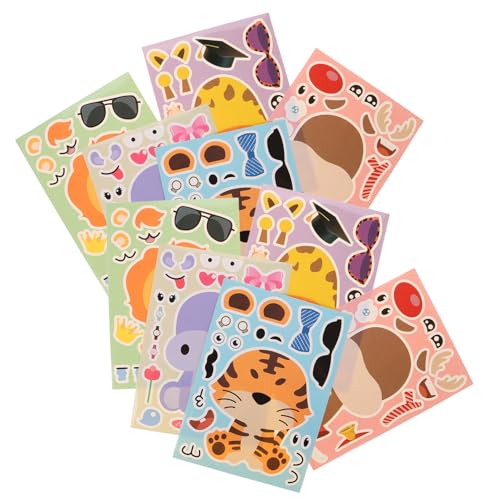 FIXOSHEE 20 Blatt Tiergesicht Aufkleber für Kreative DIY Sticker mit Giraffe Raubkatze Tiger Nilpferd Hirsch Vielseitige Bastel Partydeko für Jungen und Mädchen von FIXOSHEE