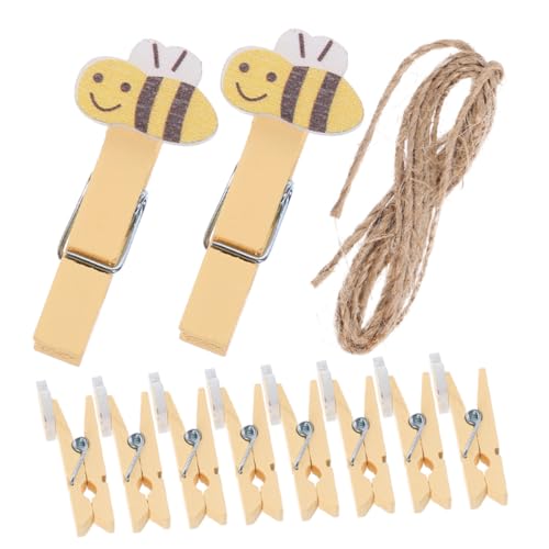FIXOSHEE 20 Stück Teiliges Mini Holzklammern Biene mit Juteseil Kleine Fotoklammern für Wanddekoration Bruchfest und Robust für Party Hochzeits und Geburtstagsfeste von FIXOSHEE