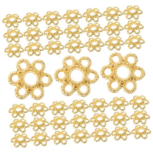 FIXOSHEE 200 Stück Goldene Perlenkappen aus Legiertem Filigrane Blumenform Leichte DIY Schmuck Zubehör für Armbänder Halsketten Endkappen zum Auffädeln und Basteln von FIXOSHEE