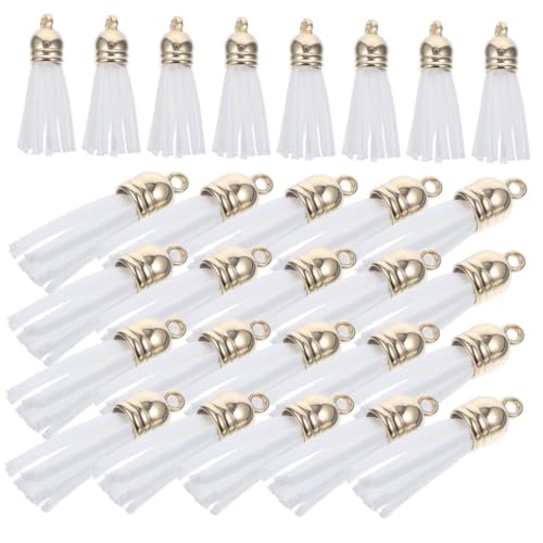 FIXOSHEE 200 Stück Weiße Pu-leder Quasten mit Kappe Langlebige Schlüsselanhänger-tasseln für DIY Schmuck Taschenanhänger Buchzeichen Handtaschen-charms und Bastelzubehör von FIXOSHEE