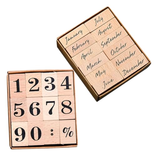 FIXOSHEE 24 Stück Teiliges Holzstempel Monats Zahlenmotiven Klare Drucke für DIY Scrapbooking Tagebuchgestaltung und Bastelprojekte für Kreative Karten und Geschenkdekorationen von FIXOSHEE
