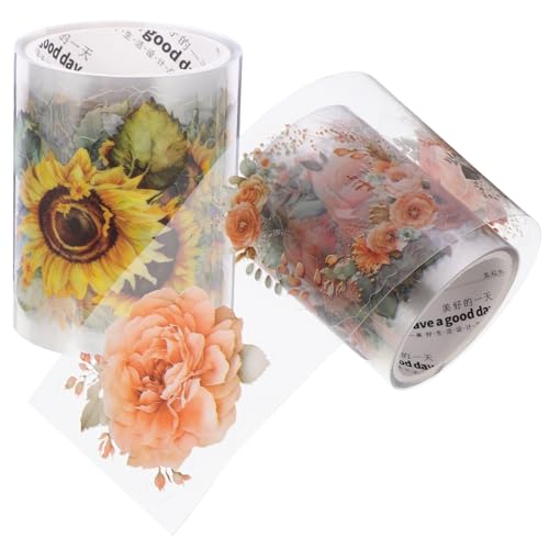 FIXOSHEE 2Rollen Vintage Dekoratives Scrapbooking Tape Pet Klebeband für Journaling und Bastelprojekte Transparente Aufkleber mit Sonnenblumen von FIXOSHEE