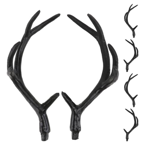 FIXOSHEE 3 Paar Kunststoff Hirschgeweihe Nachahmung Von Hirschhörnern Kopfschmuck DIY Halloween Stirnband Haarreifen Cosplay Haar Accessoire Für Maskerade Party Schwarz von FIXOSHEE