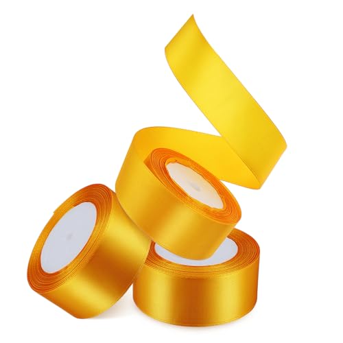 FIXOSHEE 3 Rollen verpackung Band funkeln Kränze Dekorationen doppelseitiges Satinband dekorative Verpackung packing tape paketband Geschenkband dekoratives Band Polyester Yellow von FIXOSHEE