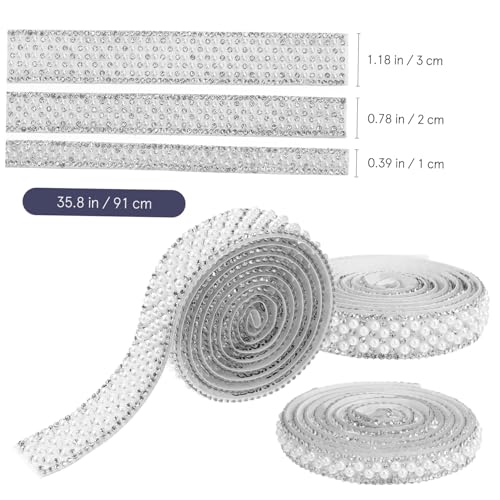 FIXOSHEE 3 Stück Perlen Strassband Flexibel Selbstklebend Breit Glasperlen Strasssteine Schmuckbänder für DIY Bastelarbeiten Taschen Schuhe Rahmen Dekoration von FIXOSHEE