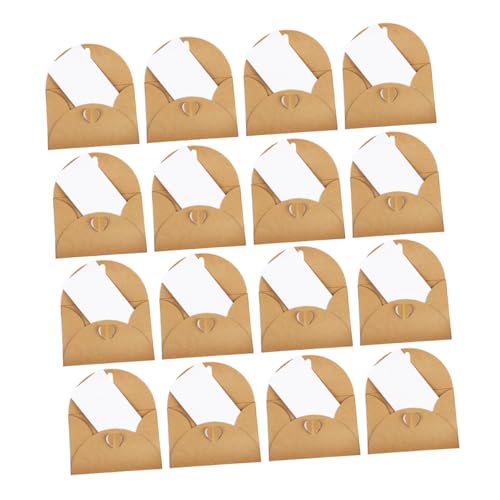 FIXOSHEE 30 Sätze Mini Kraftpapier Umschläge mit Herz-klammer Vintage Mini Briefumschläge mit Weißen Karten Kreditkartengröße Stabile Umschläge für Hochzeit Geburtstag Einladung DIY von FIXOSHEE