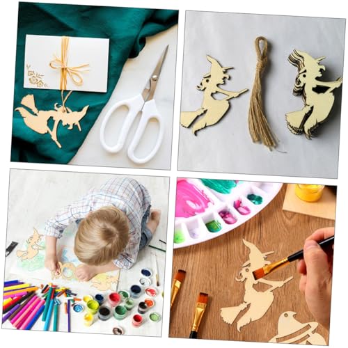 FIXOSHEE 30 Stück Teiliges Halloween Holzscheiben Hexenform Holzanhänger für DIY Graffiti Bastelprojekte Partydekorationen Innen und Außen Festliche Holz Design Chips mit Kreativen von FIXOSHEE